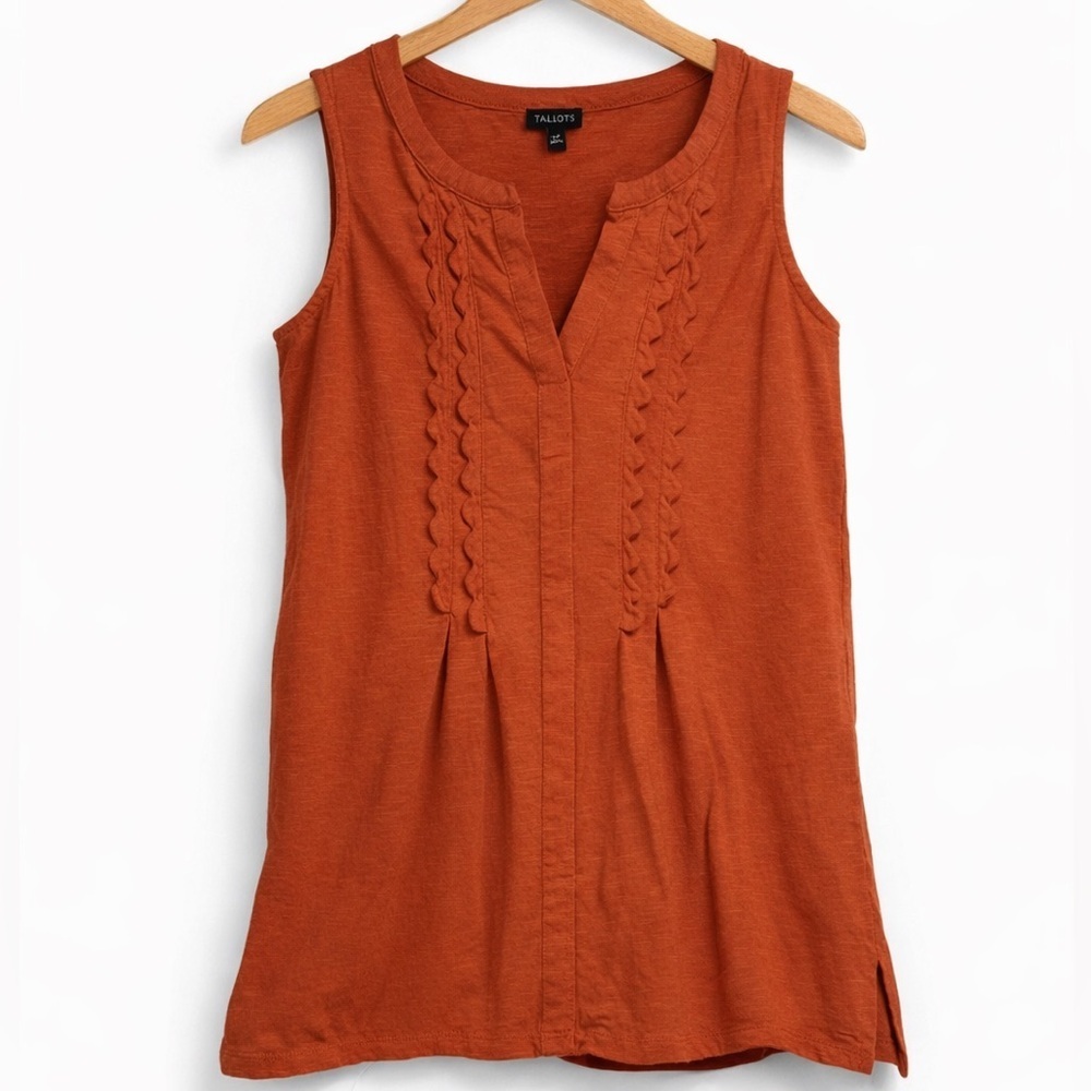 Talbots Scallop Trim Split Neck Cotton Tunic Top XS
